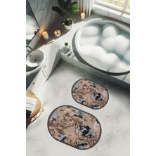Dolce Mariee Yıkanabilir Kaymaz Tabanlı Modern Desenli 2'li Banyo Paspas Takımı OBPS0011