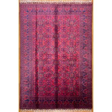 El Dokuma Afgan Halı Yıldız Desenli Bordo Renk 6 Metre Kare