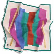 Violla Twill Geometrik Desenli Petrol Yeşili Renkli 90X90 Eşarp (Ipek Içermez) Kenar Dikiş Şekli El Dikişli