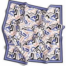 Violla Twill Geometrik Desenli Bebe Mavisi Renkli 90X90 Eşarp (Ipek Içermez) Kenar Dikiş Şekli El Dikişli
