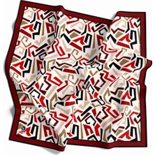 Violla Twill Geometrik Desenli Bordo Renkli 90X90 Eşarp (Ipek Içermez) Kenar Dikiş Şekli El Dikişli