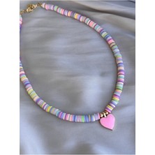 Miliva Renkli Kalpli Çocuk Kolye | Pembe Kalpli Kız Çocuk Kolye | Çocuk Takısı | 35 cm