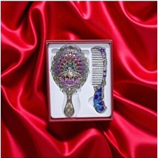 Kuzey Tacı Tavuskuşu Tasarımlı Ayna ve Tarak Seti Küçük Boy Özel Üretim Vip 2 Renk Seçeneği