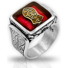 Besen Gümüş 925 Ayar Gümüş Kırmızı Mineli Kademi Şerif Model Özel Tasarım Yüzük
