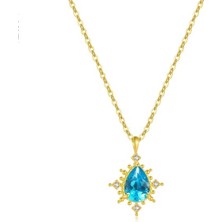 Brezza Lusso Jewelry Blue Sunray 925 Ayar Mavi Taşlı 18K Altın Kaplama Gümüş Kolye