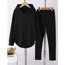 Bemy Çarşı Kadın Uzun Kollu Kapşonlu Meloni Bluz ve Pantolon Ikili Takım