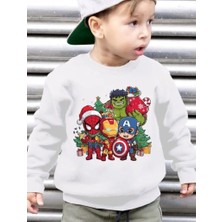 Punix Kids Punıx Kıds Yılbaşı ,noel ,yeni Yıl Süper Kahramanlar Hulk,örümcek Adam,kaptan Amerika Baskılı Erkek Çocuk Sweatshırt