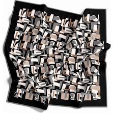 Violla Twill Geometrik Desenli Bej - Gri Renkli 90X90 Eşarp (Ipek Içermez) Dikim Şekli : El Dikişi