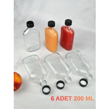 Qualitev 6'lı Sızdırmaz Siyah Kapaklı Cam Detoks Şişesi Cold Brew Yassı Şişe Seti - 200 ml