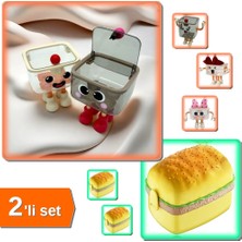 Hereveoyuncak Sevimli Tasarım Çok Amaçlı Saklama Kutusu + Dikdörtgen Hamburger Beslenme Kabı - 2li Set S4Z2W0