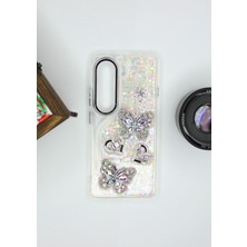 FoxPower Tecno Camon 40 Kılıf Kelebek Desenli Parlak Simli Kapak