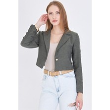 Armonika Kadın Haki Tek Düğmeli Crop Ceket ARM-23Y001064