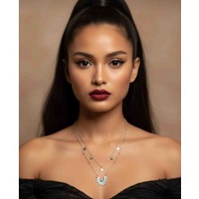 Güneş Takı Gümüş Renk Ikili Zincirli Yıldız Detaylı Çelik Kolye