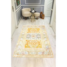 Dolce Mariee Parlak Kadife Kumaş Dijital Baskı Vintage Desenli Dot Kaymaz Tabanlı Halı H1133