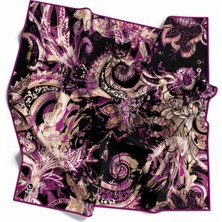 Violla Twill Şal Desenli Mürdüm Renkli 90X90 Eşarp (Ipek Içermez) Kenar Dikiş Şekli El Dikişli