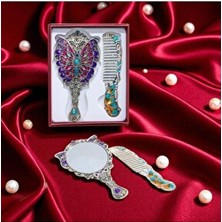 Kuzey Tacı Kelebek Ayna ve Tarak Seti Küçük Boy Özel Tasarım Vip 2 Renk Seçeneği 13 cm