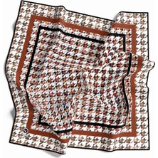 Violla Twill Kazayağı Desenli Taba Renkli 90X90 Eşarp (Ipek Içermez) Kenar Dikiş Şekli El Dikişli
