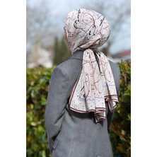 Vissona Lüks Medine Ipeği Boya Damlası Desenli Pudra Renkli 75X195 Kırışmaz Şal Moss Krep Dikiş Tipi Italyan Dikişli