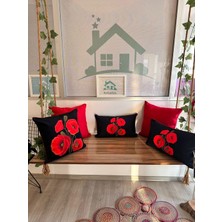 Kırlentim D150 Siyah Zemin Kırmızı Gelinciik-Düz- Kırlent -5li Kombin Set