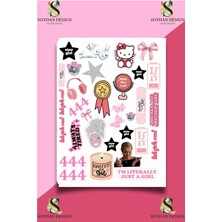 One Little Happiness I'm Just A Girl Temalı Pink Pembe 444 Girl Power Manifest  Laptop Telefon Tablet Sticker Seti