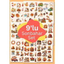 One Little Happiness 9'lu Sonbahar Vintage Sticker Planner Ajanda Bullet Journal Için Uygun Set