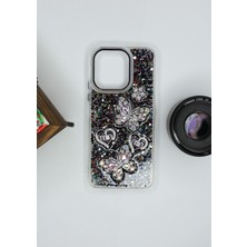 FoxPower Vivo Y28 Kılıf Kelebek Desenli Parlak Simli Kapak