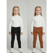İnan Kids 2li Kız Çocuk Fitilli Kadife Tayt - Rahat Kışlık Esnek Leggings