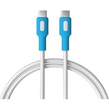 CetKing Coral Type C-C Power Delivery Hızlı Şarj Kablosu, Beyaz Kablo, Beyaz/mavi Uçlar (120 Cm)