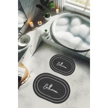 Dolce Mariee Yıkanabilir Kaymaz Tabanlı Modern Desenli 2'li Banyo Paspas Takımı OBPS0006
