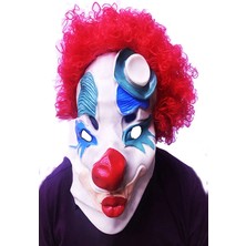 Kırmızı Renk Afro Bonus Peruklu Palyaço Lateks Et Maske