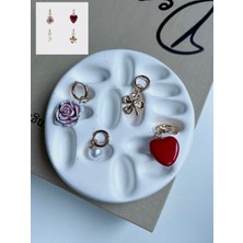 H&S Aksesuar Dörtlü Gül ve Kalp Model Küpe Gold