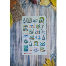 One Little Happiness Blue1 Temalı Vintage Journal Sticker Seti / Bullet Journal Scrapbook Kolaj Için Uygun