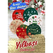 One Little Happiness 6 Adet 8 cm Büyük Yılbaşı Temalı Etiket, Hediye Paketi Etiketi,yapışkanlı Sticker,