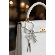 Modex Kuaför Temalı Tek Taş Detay Makas Tarak Çanta Aksesuarı Anahtarlık