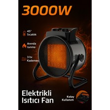 Ecuy Yüksek Güçlü Hızlı Elektrikli Isıtıcı Fan Otomatik Aşırı Isınma Koruması 3 Kademeli Sessiz 3000W