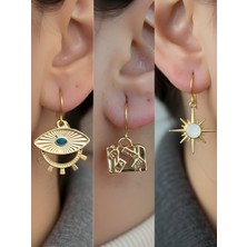 NKT Collection Beyaz Kutup Yıldızı Bavul Göz Sembol Figürlü 3’lü Kadın Küpe Set