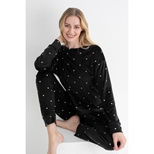 Dofi Kadın 1722 Siyah Puantiye Desenli Pijama Takımı – Süpersoft, Sıcacık ve Şık