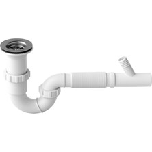 DESIPHON S Tipi Körüklü Lavabo Sifonu, Beyaz, Plastik, Çamaşır Makinesi Bağlantılı, 180° Dönebilir, Çift Contalı, Su Geçirmez, 4x3.5 cm
