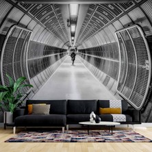 3D Derinlik Siyah Beyaz Koridor Duvar Kağıdı Baskı