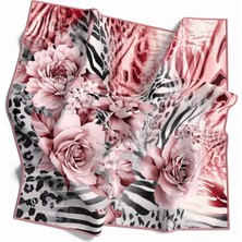 Violla Twill Renkli Şerit Desenli Pudra Renkli 90X90 Eşarp (Ipek Içermez) Kenar Dikiş Şekli El Dikişli