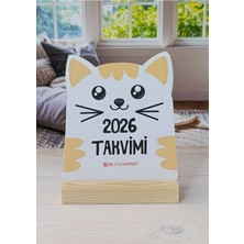 One Little Happiness 2026 Ahşap Standlı Kedili Özel Tasarım Takvim, 2026 Kedi Takvim Masaüstü Yılbaşı Yeni Yıl Hediyesi