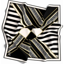 Violla Twill Çizgili Geometrik Desenli Siyah Renkli 90X90 Eşarp (Ipek Içermez) Kenar Dikiş Şekli El Dikişli