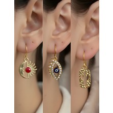 NKT Collection Kaktüs Nazar Göz Ay Güneş Sembol Figürlü 3’lü Kadın Küpe Set