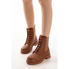 Zerenyus ZRİN-298 Premium Taba Bağcıklı Lastikli Günlük Kadın Bot