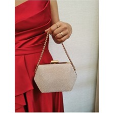 Nazart Kadın Bigtaş Görünümlü Altın Gold Abiye Zincir Askılı El Düğün Nişan Gece Omuz Çantası