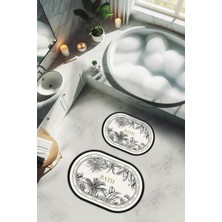 Dolce Mariee Yıkanabilir Kaymaz Tabanlı Modern Desenli 2'li Banyo Paspas Takımı OBPS0003
