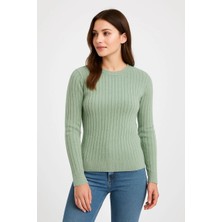 Erkek Bisiklet Yuvarlak Yaka Triko Kazak Pamuklu Kalın Fitilli Dokuma, Regular Fit Uzun Kollu Kışlık Model - Mint Yeşili