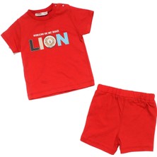 Bebegen Erkek Bebek Kırmızı Lion Baskılı Şortlu 2'li Takım