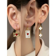 NKT Collection Beyaz Yonca Kupa As Kalp Zarf Sembol Figürlü 3’lü Kadın Küpe Set