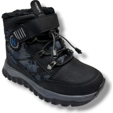 Ndrops 015-26 Deri Kürklü Kamuflaj Paraşüt Kumaş Çocuk Bot Siyah Sax 31-35